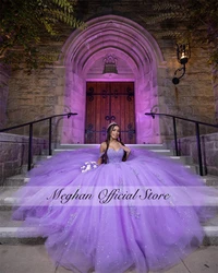 Purple Off The Shoulder Quinceanera Dress 2024 Beaded Prom Dress Ball Gown Appliques Puffy Luxury Sweet 16 15 Robe De Bal