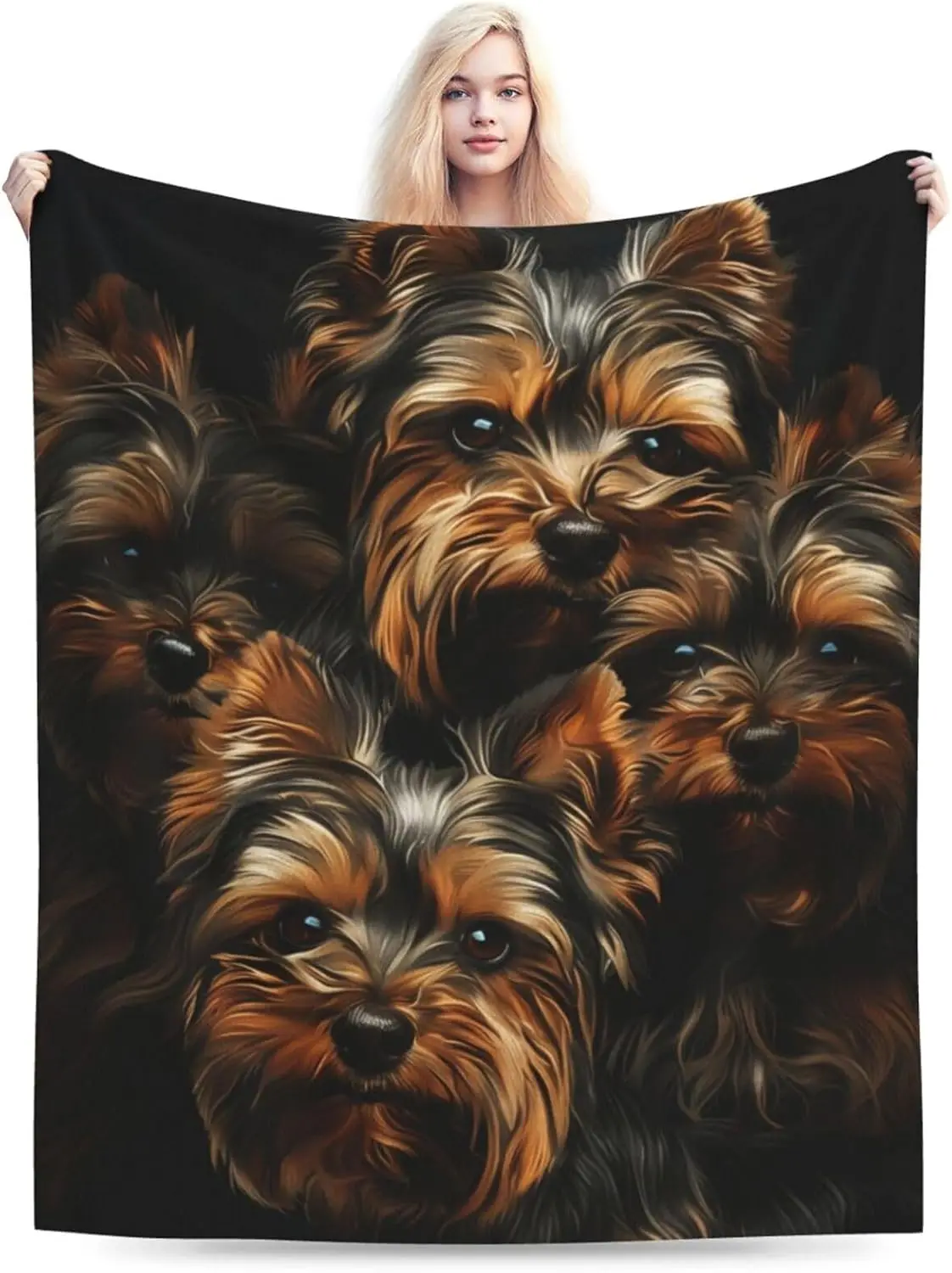 Polyester Dog Portrait Throw Blanket Flannel Fleece Pet Gift Cozy Home Decor Art Print Throw for Dog Lovers Family Canine Scene
