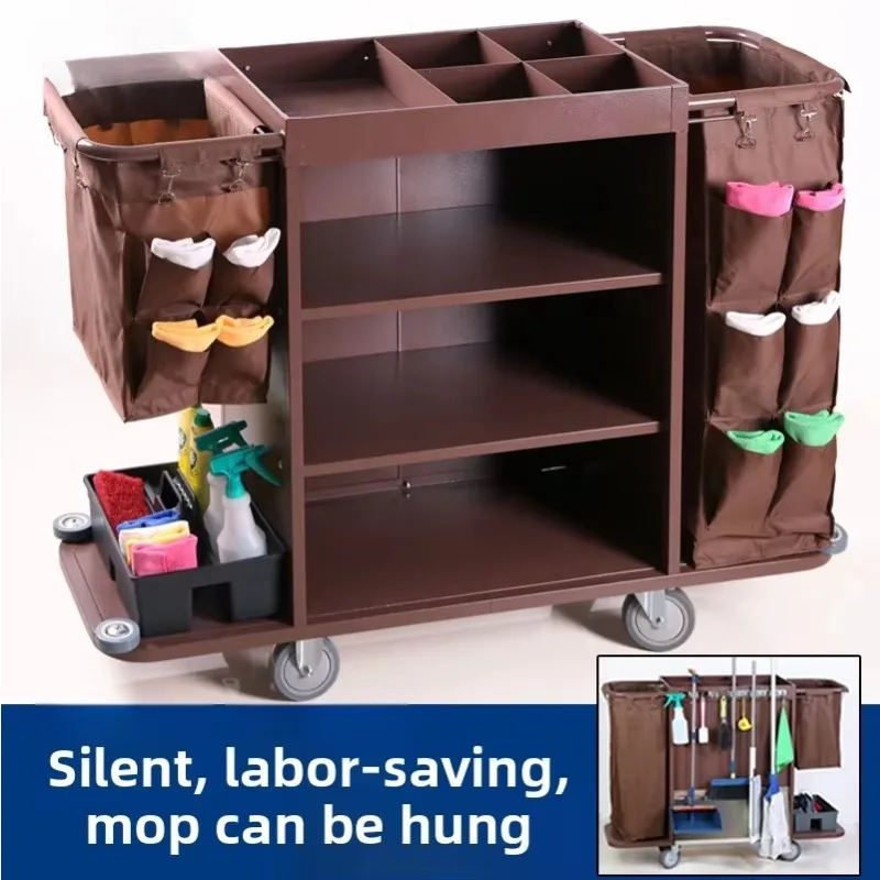 Linen work cart, hotel room multi-functional hand push cleaning cart