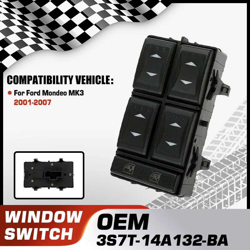 

3S7T-14A132-BA Electric Power Car Window Control Switch Button For Ford Mondeo MK3 2001 2002 2003 2004 2005 2006 2007 11 Pins