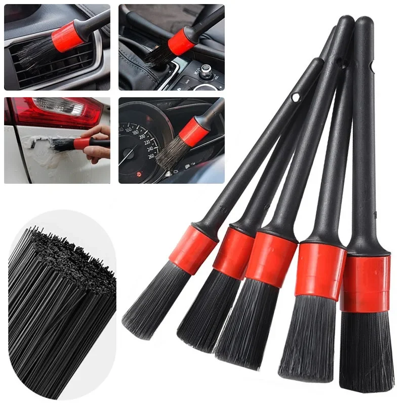 5PCS Car Exterior Interior Detail Brush Boar Hair Bristles Brush for Car Cleaning Auto Detail Tools Dashboard Cleaning Brush