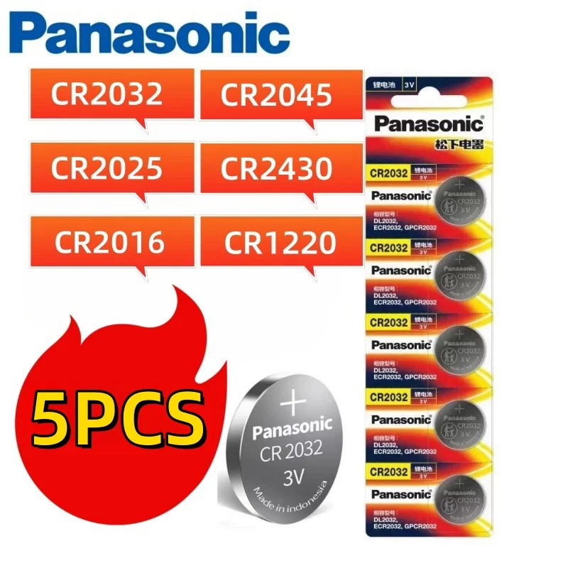 

5Pcs Original Panasonic CR2032 batery CR2025 CR2016 batteria CR1220 CR2450 CR2430 for watch, toys, car key, Calculator +screw