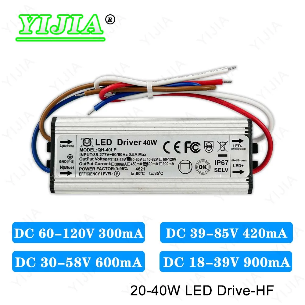 LED Driver 20W 24W 25W 28W 30W 36W 40W DC60-120V 39-85V 30-58V 18-39V 300mA 420mA 600mA 900mA Lighting Transformers Power Supply