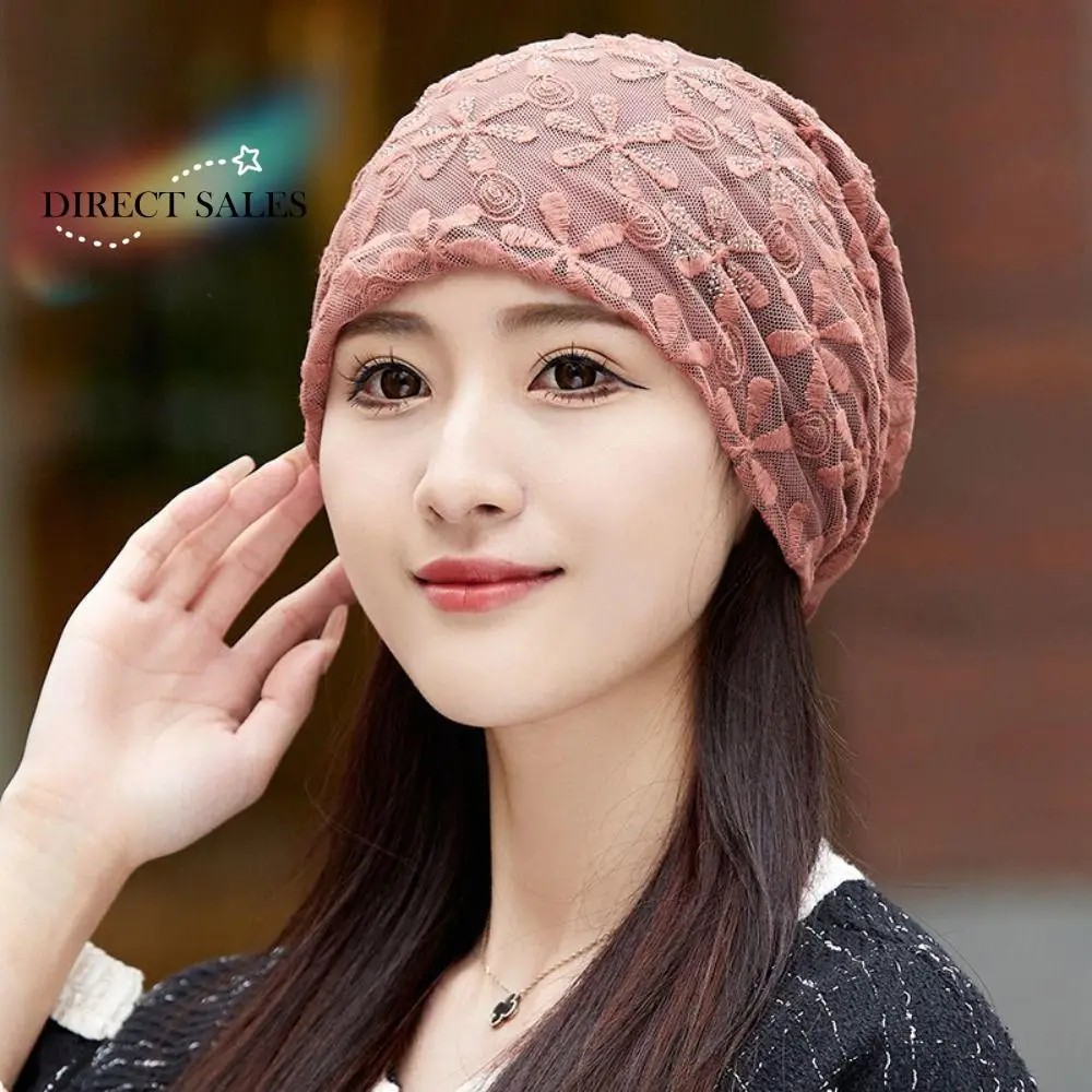 

Lace Flower Beanies Cap Hollow Out Elegant Thin Crochet Slouchy Hat Casual Headscarf Wrap Turban Beanies Caps Women Girls
