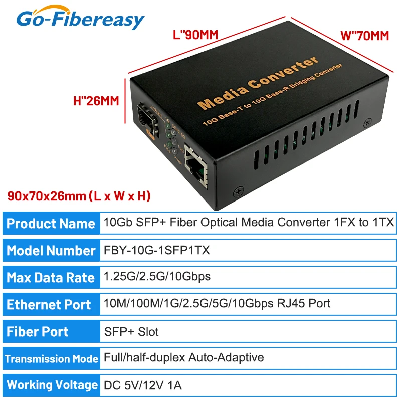 Imagem -03 - Conversor de Mídia Sfp 10gb 1fx Sfp Mais para 1tx Utp Rj45 10km20km40km80km lc 10gbase-fx Módulo Sfp Interruptor de Fibra Equipamento