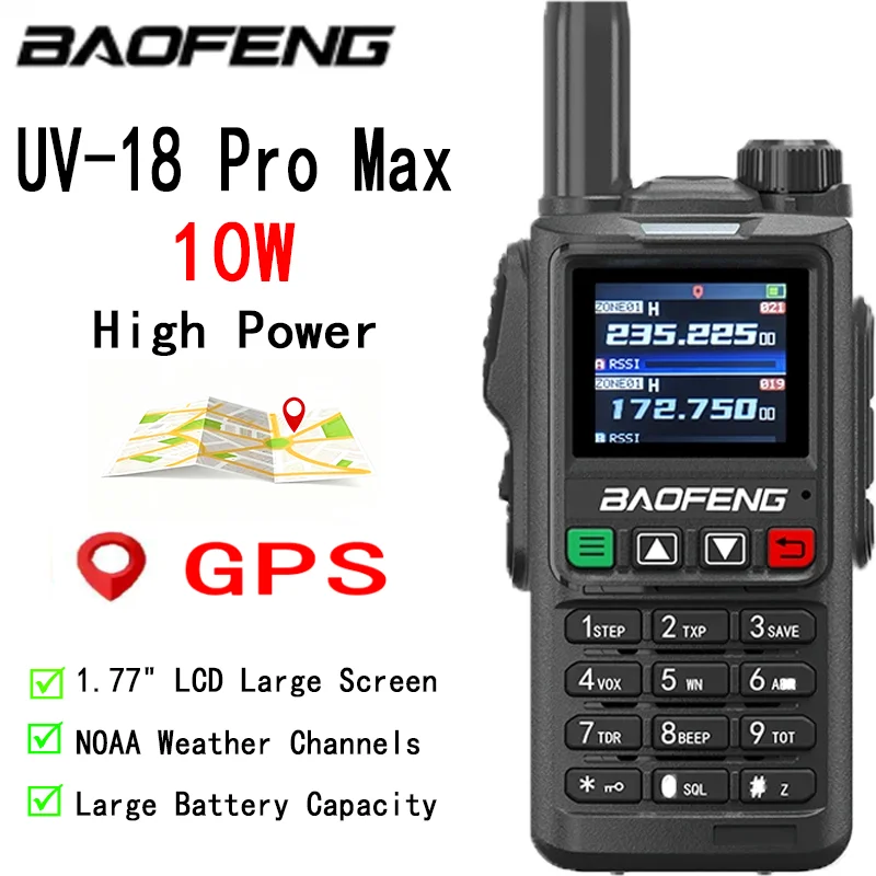 Baofeng UV 18 PRO MAX GPS Walkie Talkie AM FM Frequência de cópia sem fio de seis bandas de longo alcance de alta potência tipo C NOAA Rádios em dois sentidos