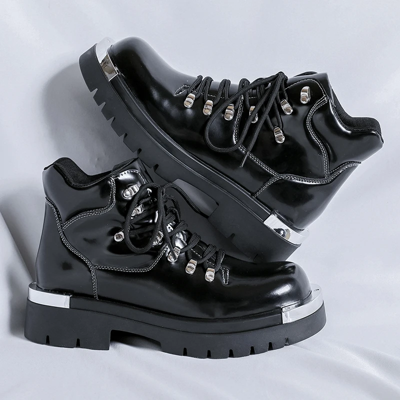 

Fashion Mens Boots Lace Up Outdoor Walking Shoes High Top New Arrival PU Leather Men Motocross Boots Street