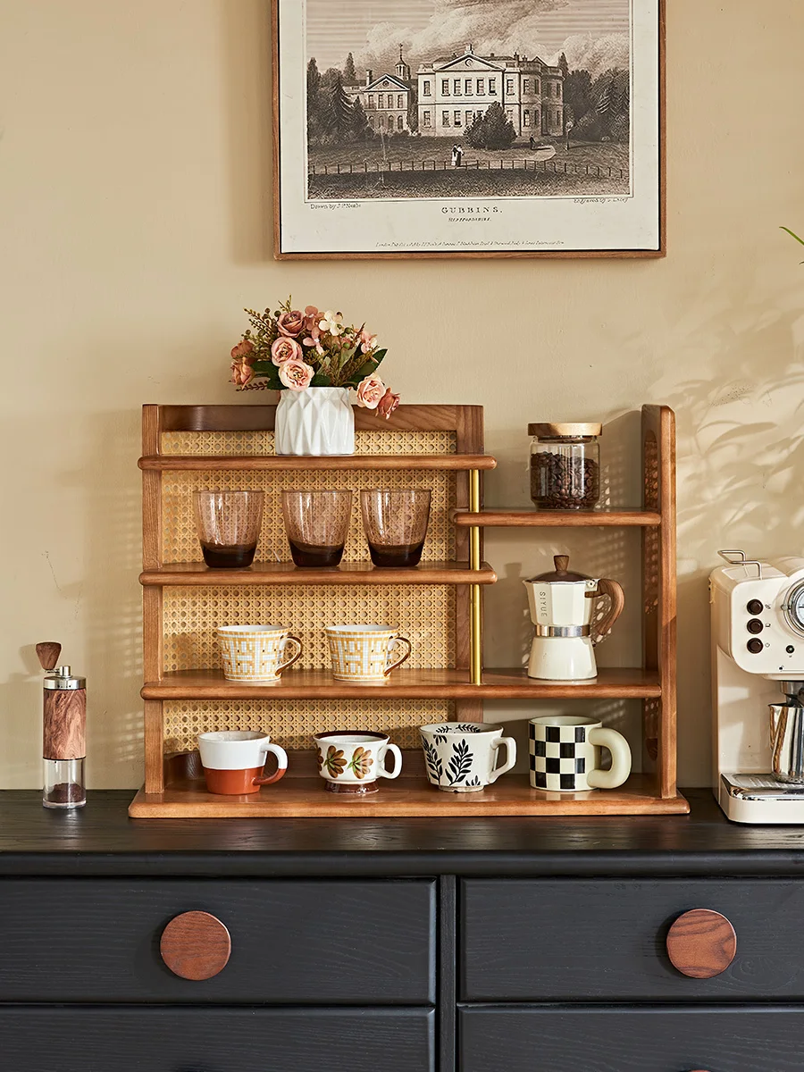 Retro rattan cup holder, tea table rack, desktop heightening rack, kung fu tea cup, coffee cup