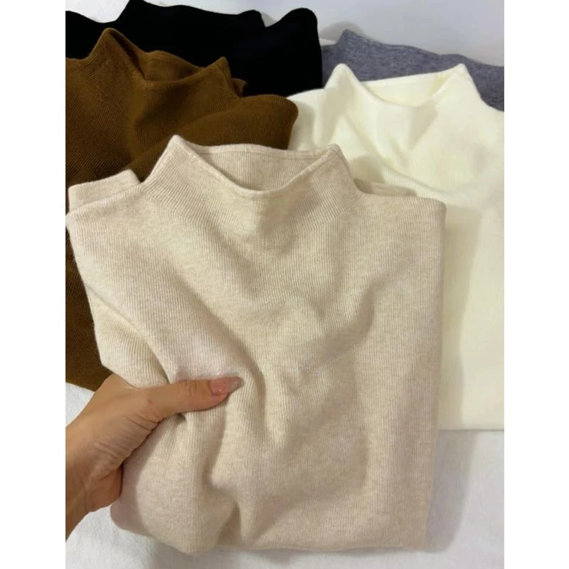 لينة الكشمير الصغيرة الوقوف طوق بأكمام طويلة تي شيرت للنساء الخريف والشتاء جديد الكورية الدافئة الداخلية قاع قميص أعلى #5