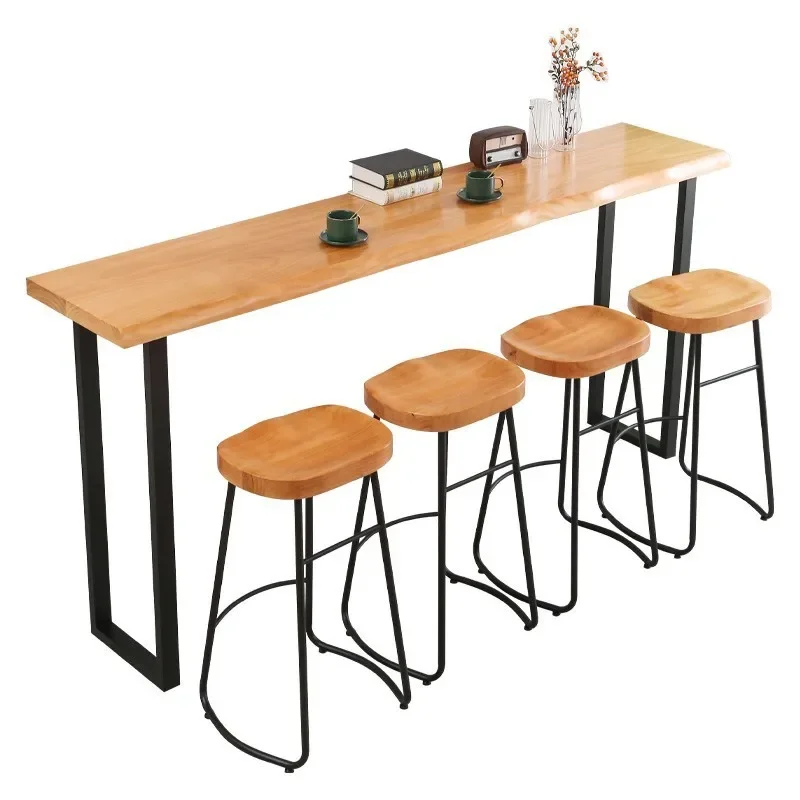 

Solid wood bar table and chair combination, household balcony against the wall high table