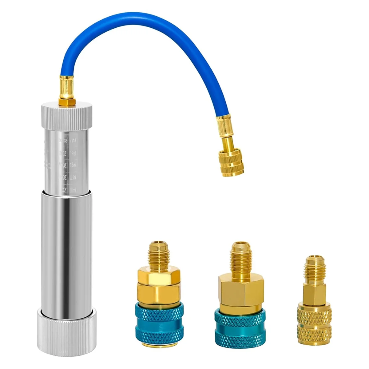 AC Oil Dye Injector Backflow Prevent Kit, with R134A & R1234YF Low Side Quick Coupler, R410A Mini Split Adapter