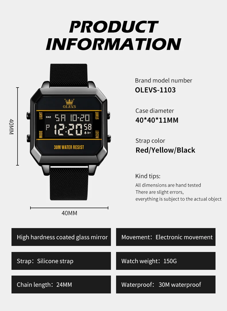 OLEVS Brand Electronics Watches for Men Silicone Strap Waterproof Digital Watch Luminous Chronograph Alarm Men\'s Sports Watch