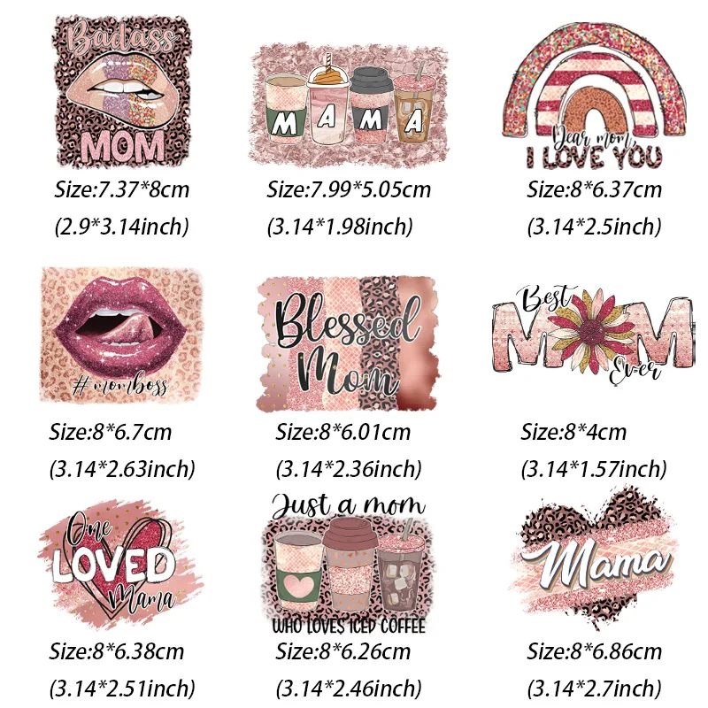 Ilove you Mom pegatinas de transferencia exquisitas, parches de transferencia de calor de vinilo, película de transferencia de ropa DIY, 9 piezas