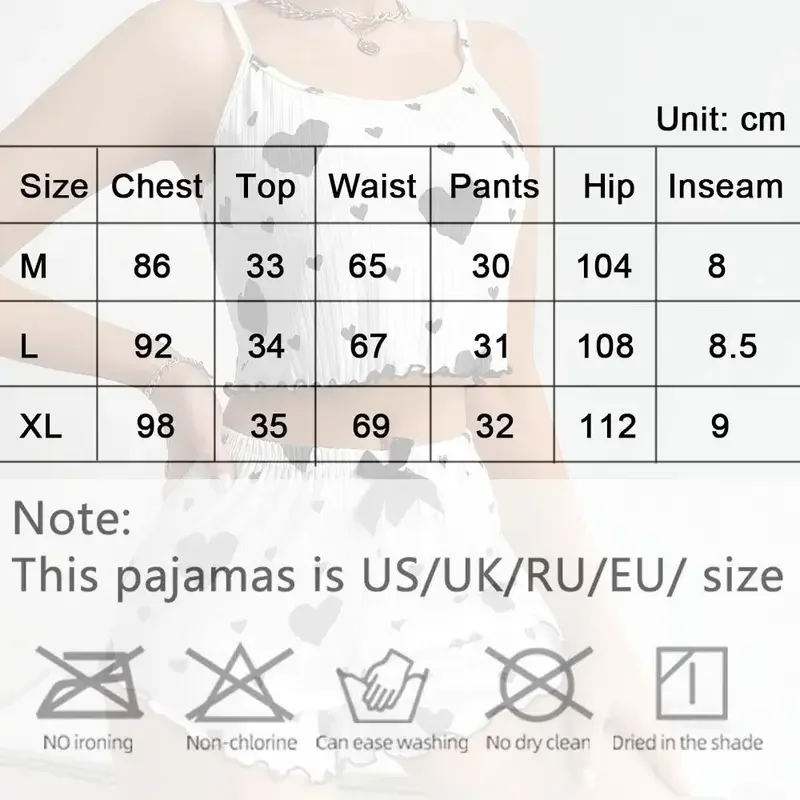 Women's Pajamas Set Sleepwear 2pcs Short Tank Tops And Shorts M L XL White Ventilate Soft Casual Love Printing