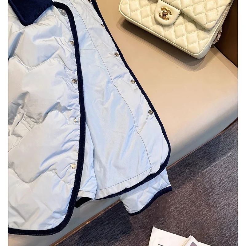 الأزرق المرقعة طوق موجة القرد القطن Jaet الرجال 2024 الخريف الشتاء تصميم Ele تنوعا العصرية الكورية Sle طويلة Sle...