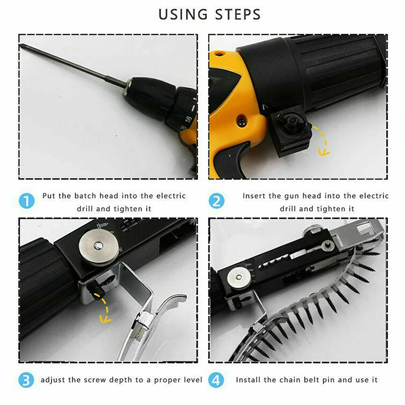 Automatic Screw Chain Nail Gun Adapter For Electric Drill Woodworking Tool Cordless Power Drill Attachment Set