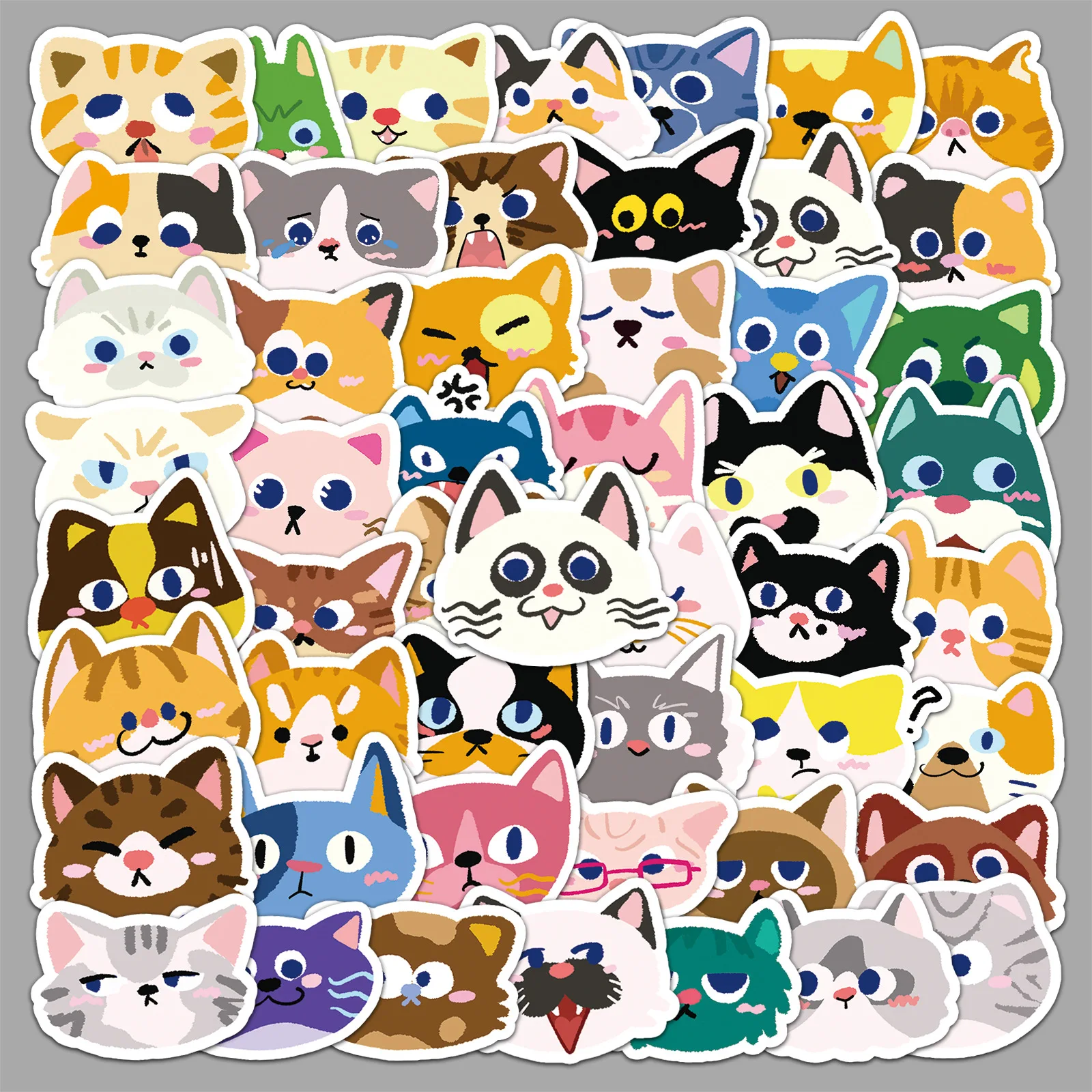 

50PCS Cute Cat Stickers Kawaii Cat Face Cartoon Cat DIY DIY Decorative Laptop Phone Case Waterproof Stickers Kids Toy