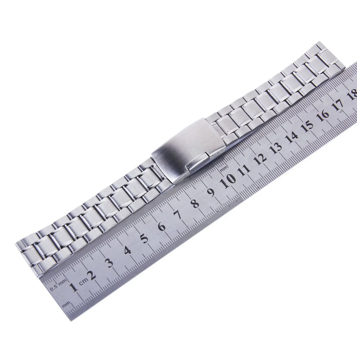 Pulseira de relógio de aço inoxidável 20mm prata 190mm alça longa reta com fivela de botão ajuste seguro 20mm pulseira de relógio
