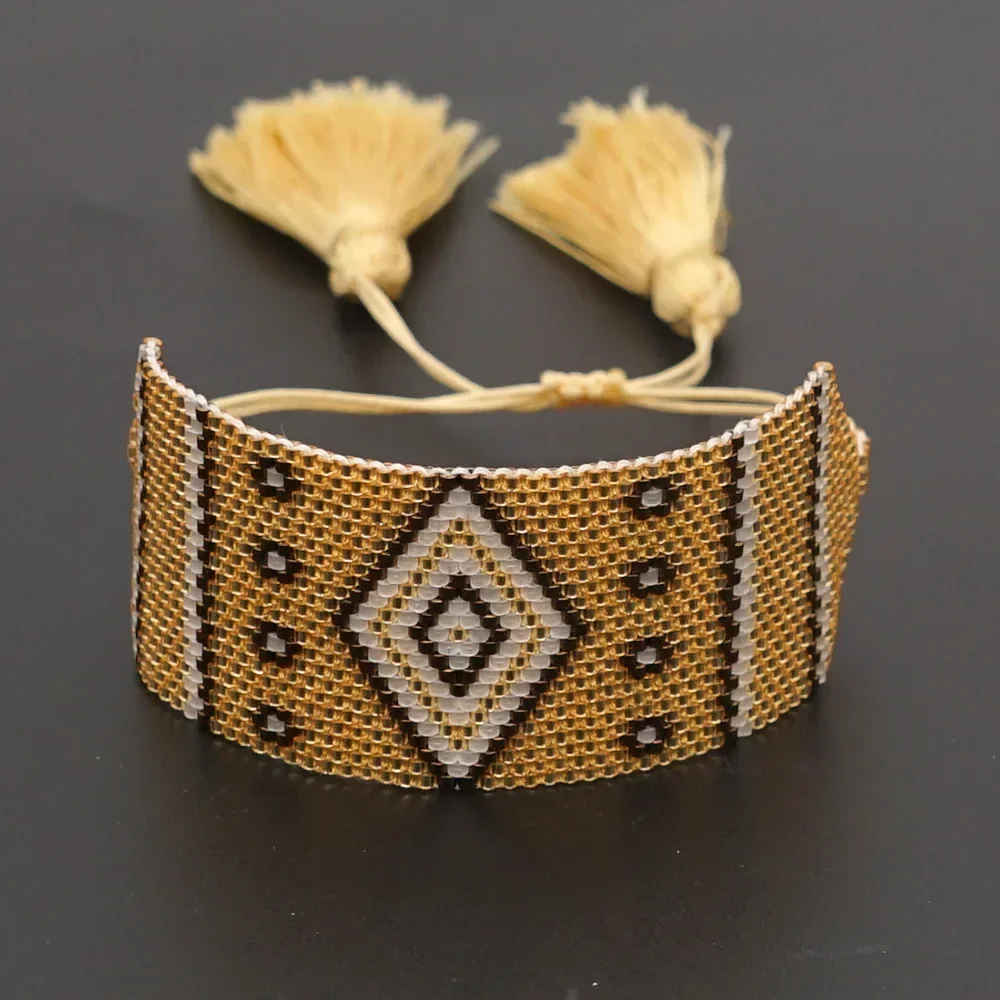 Beaded bracelet Geometry Originality Hand knitting Design Adjustable Tide Bohemia Simple Female Rice bead wide bracelet
