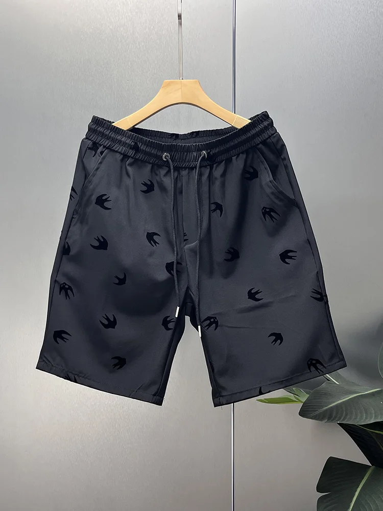 

Летние тонкие мужские повседневные брюки с принтом в корейском стиле, универсальные, модные, молодежные, прямые, длиной до колена