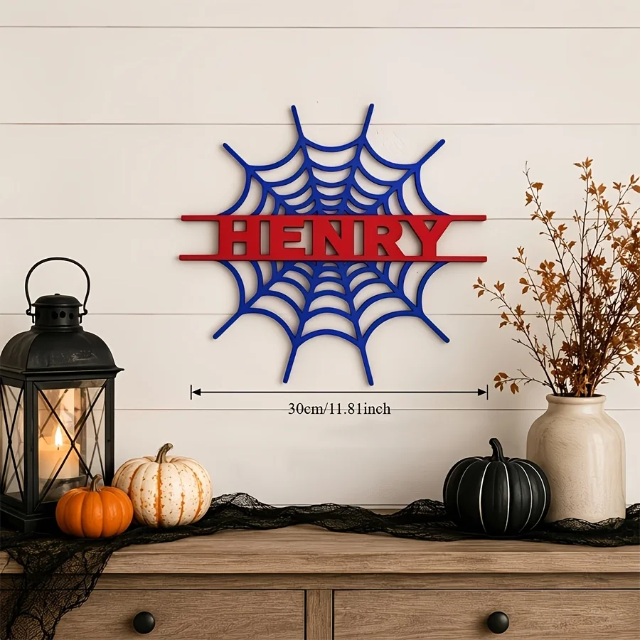 Personalized Double-Layer Spider Web Wooden Nameplate Custom Text Wall Decor Superhero Fan Home Party Decoration Gift Decoration