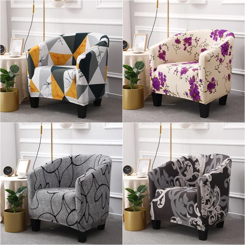 1pc Stretch Printed Club Armchair Cover Washable Tub Chair Slipcover Relax Single Chair Case for Coffee Bar Living Room Office