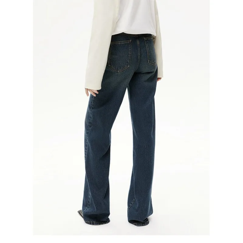 Spring Vintage Washed Three-dimensional Split Pleats High-waisted Wide-leg Jeans