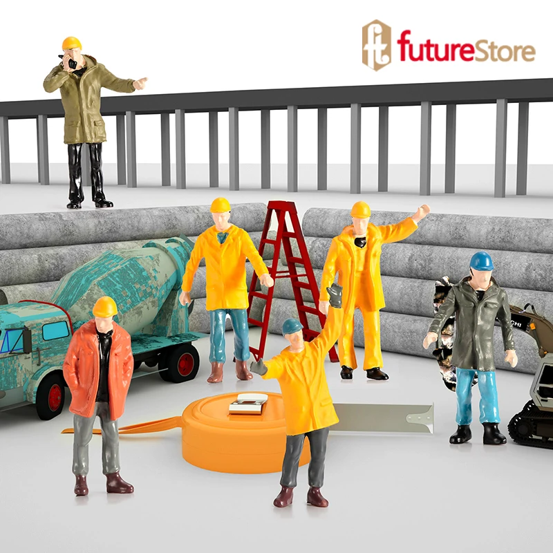 6pcs 1/50 Building Construction Workers Kit Hobby Toys 1/72 Scale Miniature Model Figures Airport Scene Layout Diorama