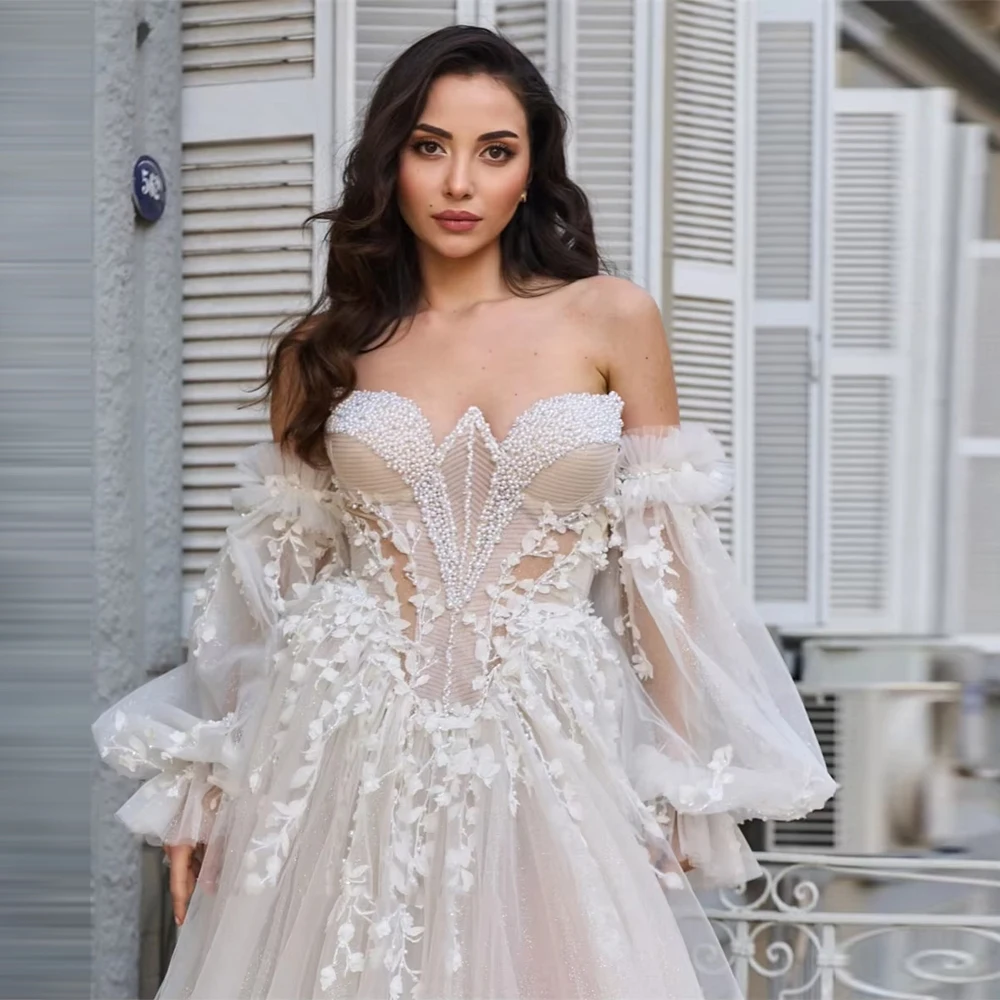 Abiti da sposa con spalle scoperte Colletto a cuore Abiti a trapezio senza schienale per le donne Lunghezza lavata Abiti da sposa personalizzati