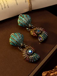 Vintage enamelled rhinestone shell earrings