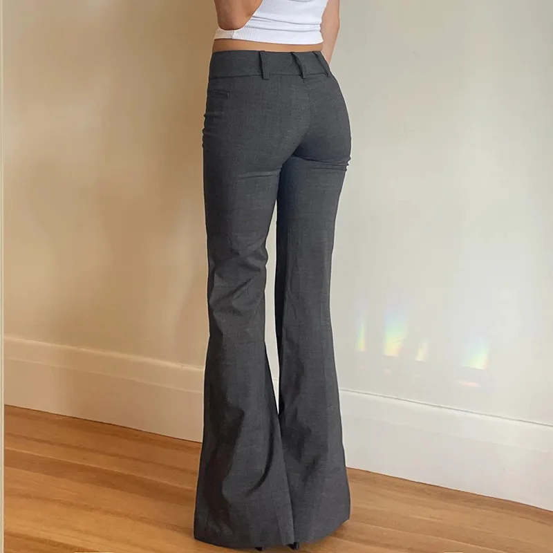 American Style Vintage Simple Casual Flare Pants Sexy Femininos Low Waist Slim Fit Trousers Office Lady All-match Pantalones