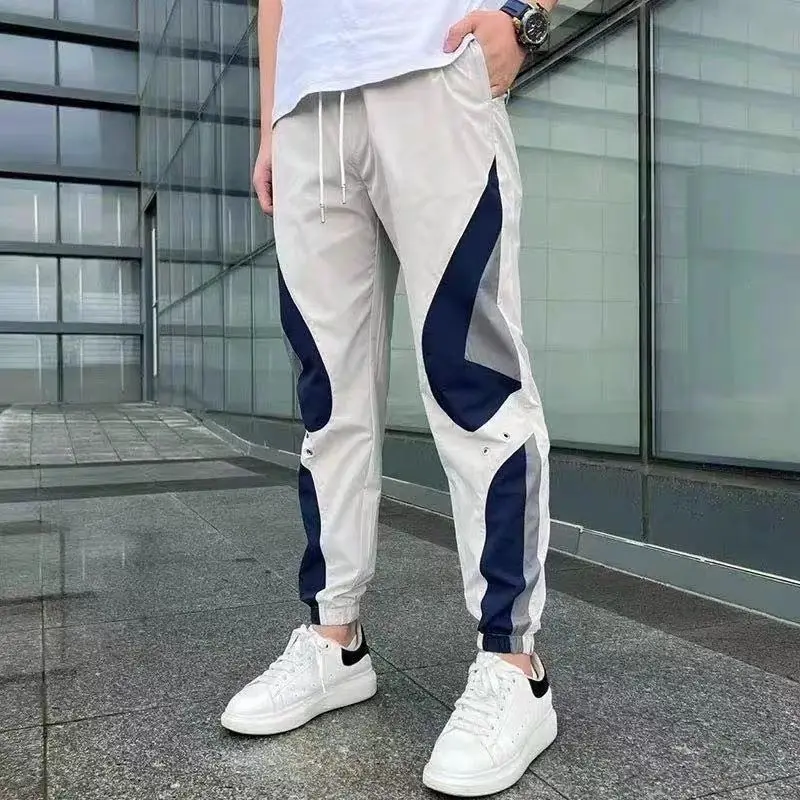 

Summer Men Color Block Slim Fit Casual Pants Elastic Waist Trendy Harem Pants