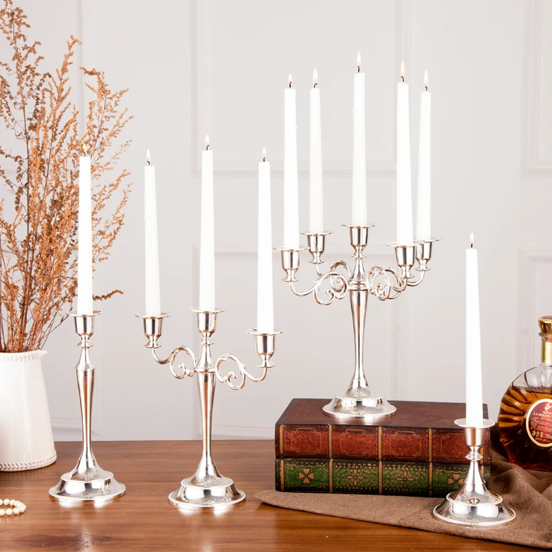 Classic 3/ 5 Llight Metal Candlestick Silver Candelabra candle holders vintage for dinner table