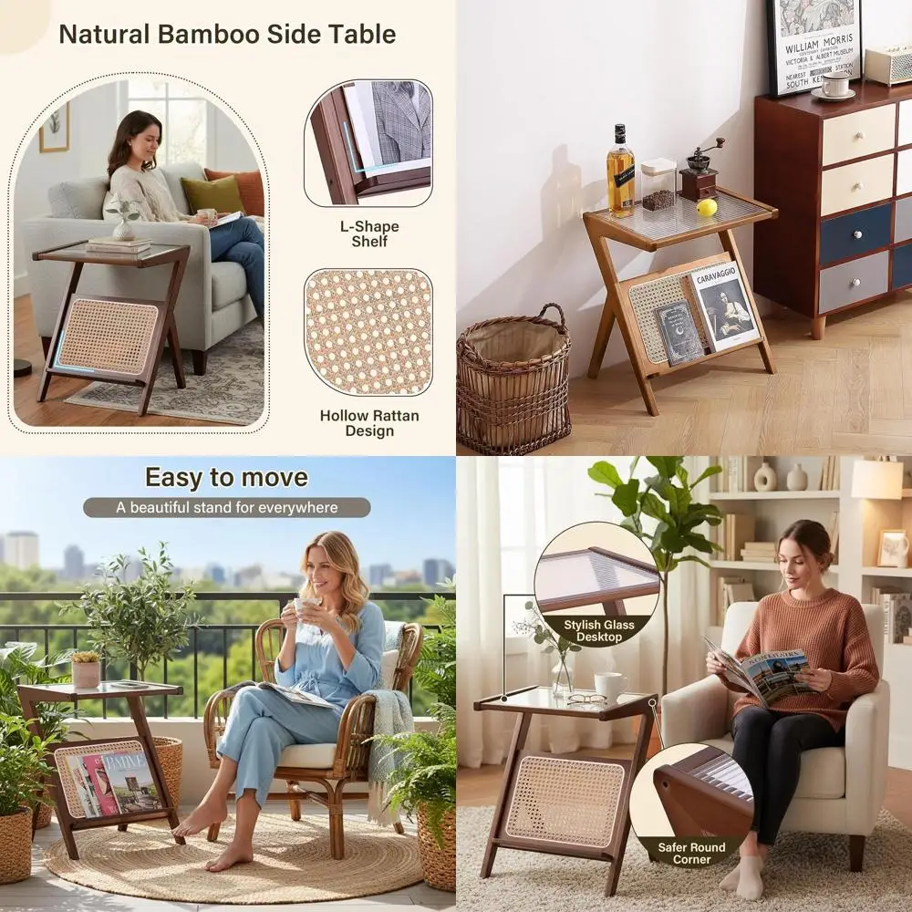 

Прикроватный столик из плетеного ротанга, прикроватная тумбочка в стиле середины века, прикроватные тумбочки из натурального бамбука, журнальные столики из прозрачного стекла, деревянные столики в богемном стиле