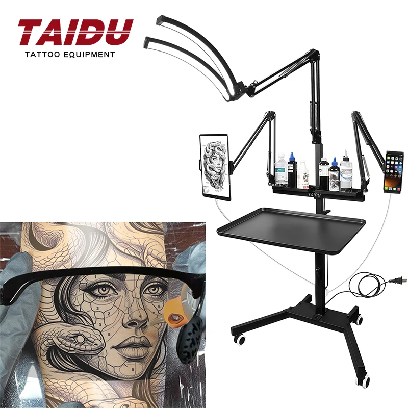 TAIDU Tattoo Work Station With Shadowless Lamp 24W Tattoo Station With Phone Holder Work Table Tattoo Tattoo Equipment