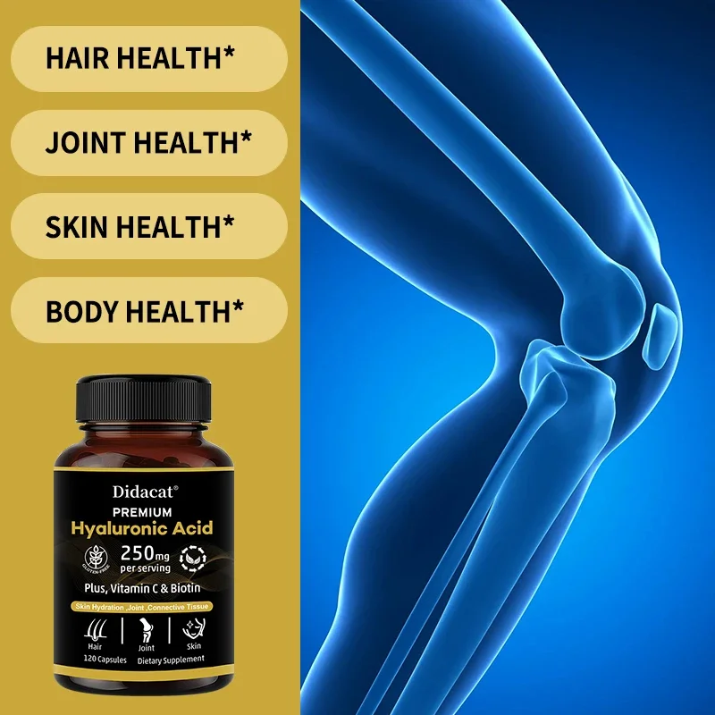 

Biotin with Hyaluronic Acid, Vitamin C - Hydrates Skin, Soothes Joints, Promotes Healthy Hair and Eyes, 120 Capsules