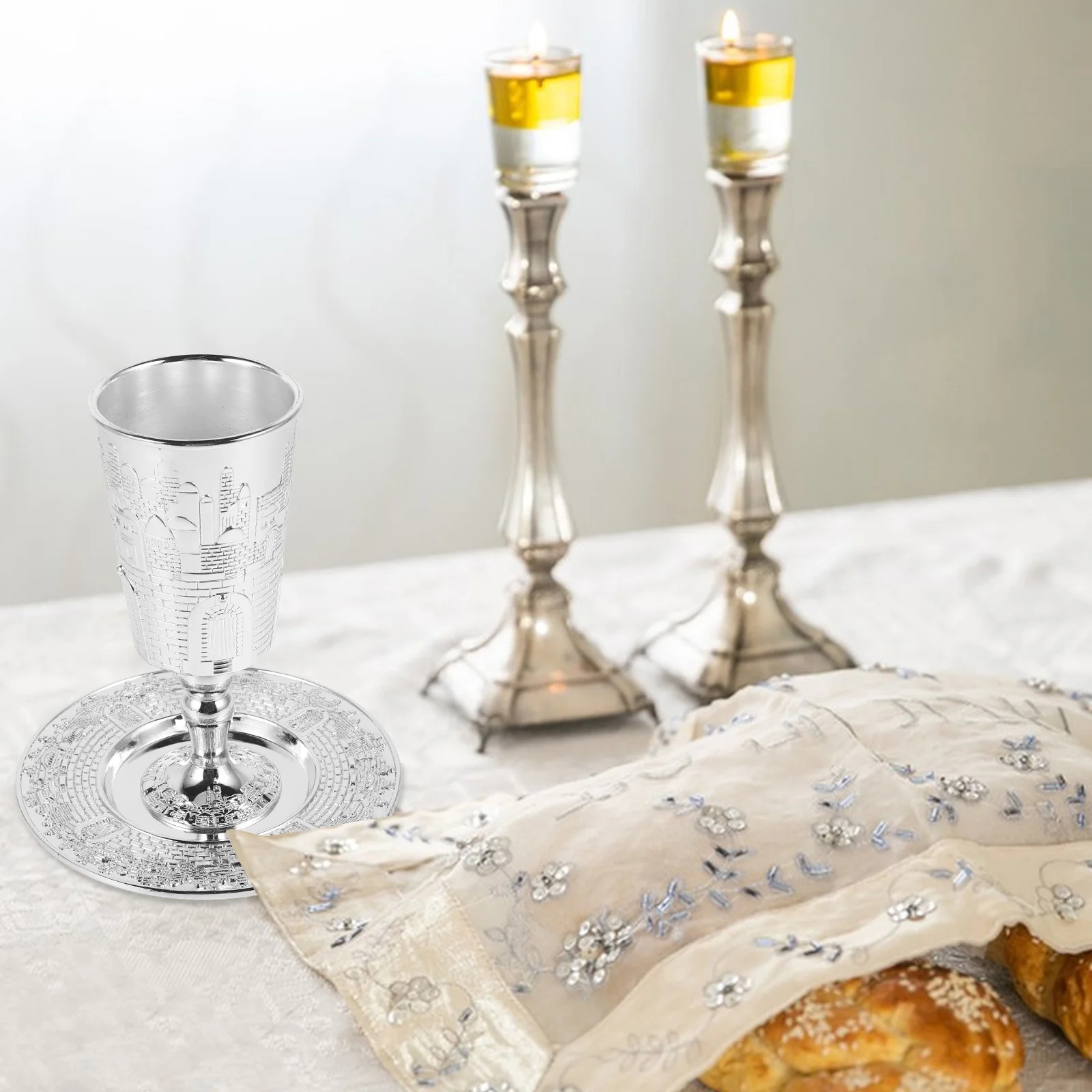 Jewish Holy Grail Shabbat Cup Glasses Judaica Shabbos Metal Cups Zinc Alloy