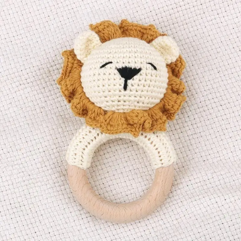 Q22D Baby Teether Rattle Handbell Crochet Lion Rattle Toy Mobile Gym-Play Baby Music Rattle Toy Infant Teething Gift