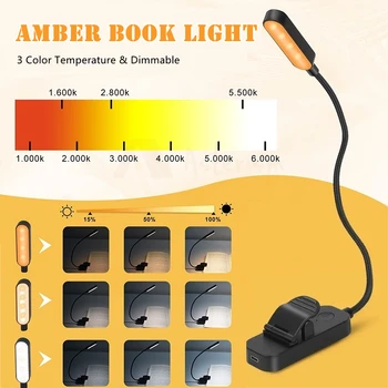 Bernsteinfarbenes Buchlicht, Mini-USB-LED, wiederaufladbar, flexibles Nachtlicht, aufsteckbare Schreibtischlampe, Leselampe für Reisen, Schlafzimmer, Buch