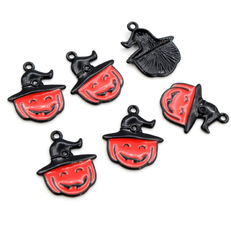 6pcs/lot Enamel Halloween Decorations Charms Pendant for Jewelry Making Pumpkin Ghost Spider for Necklace Bracelet Supplies