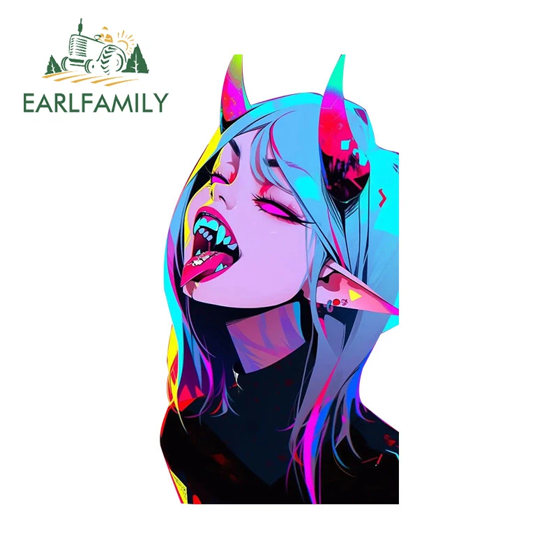 EARLFAMILY 13cm X 6.9cm for Cyber Oni Girl Pop Art Car Stickers Sunscreen Scratch-Proof Decals Fashionable Car Accessories