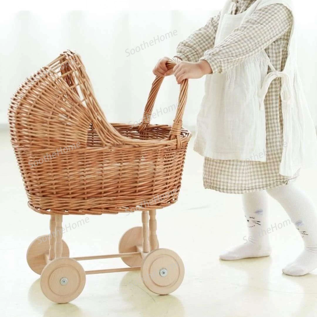 

Коляска из ротанга, игрушечная студия, реквизит для фотосессии, кукольная коляска, украшение для детской комнаты, игровой домик, тележка, игрушка для ролевых игр