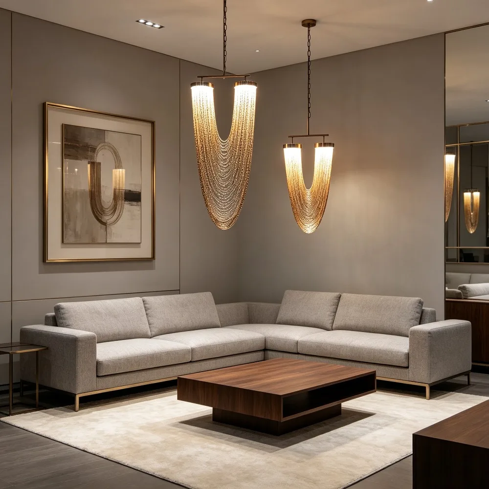 Chandelier Luxury Metal Tassel Lamp Design Luxary Rose Gold Lamp Living Room Lustre Unique Kitchen Stairwell Lighting