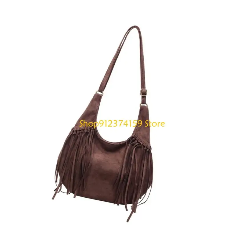 G5AE Fashionable Shoulder Bag Practical Fabric Shoulder Bag Tassels Decors Daily Use