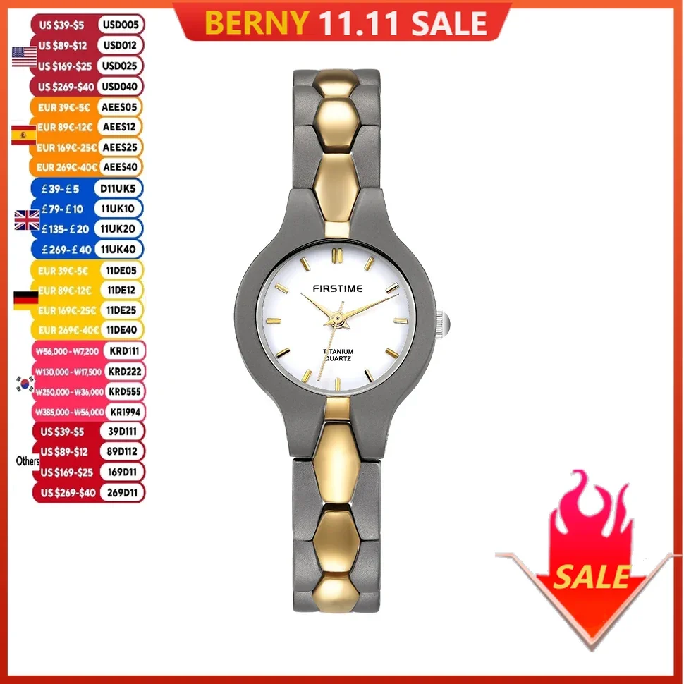 BERNY Titanium Women's Watch Fashion Quartz Ladies Watches Small Dial Japan Movement Lightweight Golden Wristwatch Waterproof