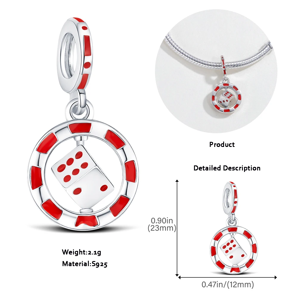 

Очаровательное серебро 925 пробы, казино, бисер, поворотные кубики, кулон, ювелирные изделия, оригинальный браслет, женский модный подарок на праздник