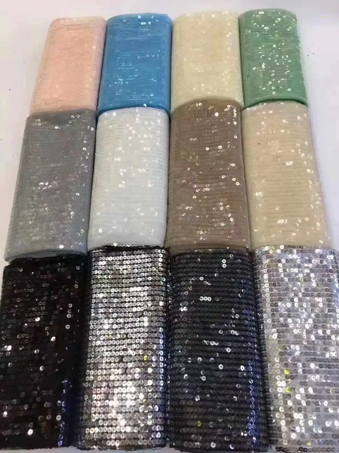 

French Mesh Net Lace Fabric with Plenty Shiny Sequins 5 Yards for DIY Apparel Sewing Supplies 12 colors available QC24102601