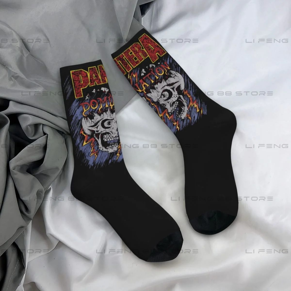 Rock Art Skull Pantera Unisex Winter Socks Hiking Happy Socks Street Style Crazy Sock image 6
