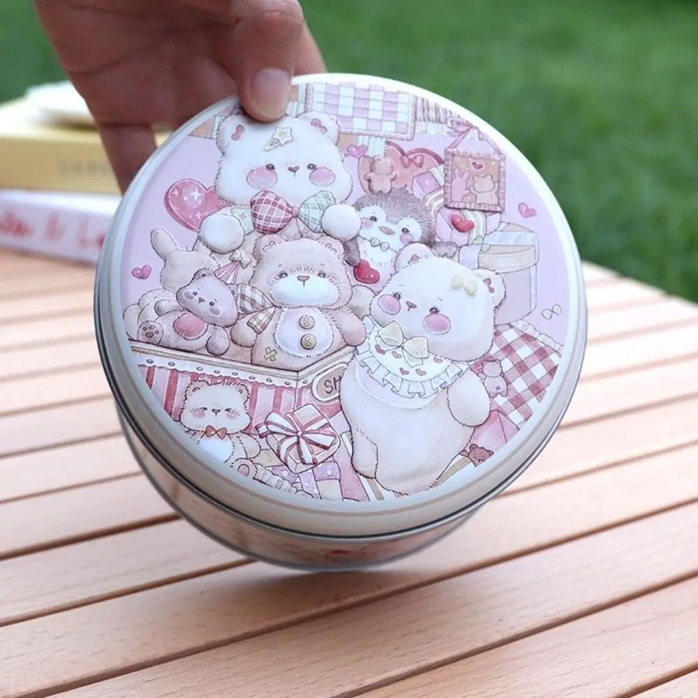 Round Candy Storage Box 3D Relief Cartoon Pattern Gift Packaging Box Large Capacity Tinplate Jewelry Storage Case Festivals view 4