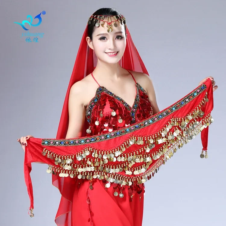 Belly Dance เครื่องแต่งกายเอว Chain การปฏิบัติขั้นพื้นฐานอุปกรณ์เสริมเขย่าก้นเข็มขัดที่มีสีสัน Diamond Tower รูปผ้าพันคอแขน